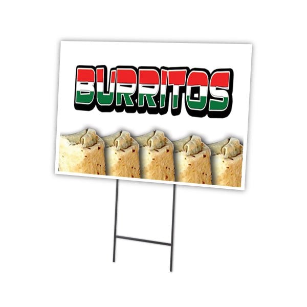 Burritos Yard Sign & Stake outdoor plastic coroplast window, C-1216-DS-Burritos